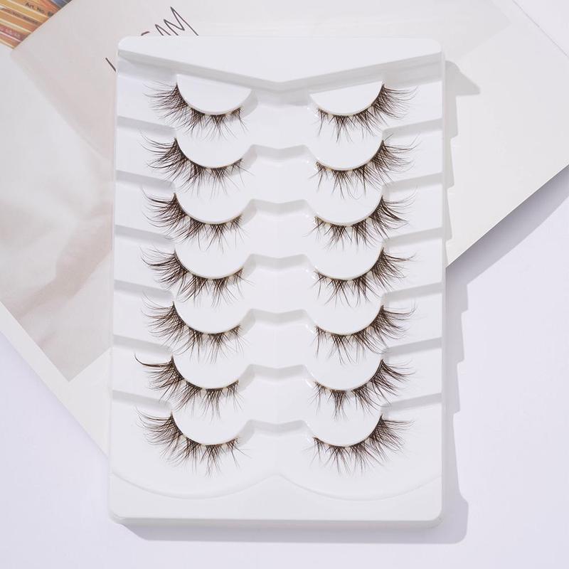 Fluffy False Eyelashes, 7 Pairs Fish Tail Crossed Fake Cluster Lashes with Clear Bands for Lash Extensions, Eyelash Extensions Kit, Natural Curling Eyelash for Women and Girls Eye Makeup Enhancement, Christmas Gift, Makeup Products, Lashes Extension Kit