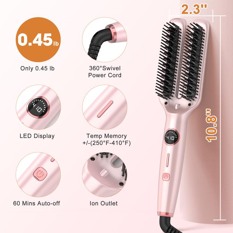 Nimmu Dual Hair Straightener Comb Styling Tool for Frizz-Free Hair Curler 5 Temp Comfort Hairwaver Smoothing Brush, 30s Fast Ceramic Heating 360 Swivel Cord Portable Straightening for Home, Travel, Salon Halloween Christmas Girlfriend Women Birthday Gifts