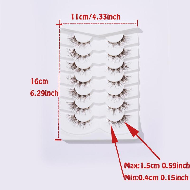 Fluffy False Eyelashes, 7 Pairs Fish Tail Crossed Fake Cluster Lashes with Clear Bands for Lash Extensions, Eyelash Extensions Kit, Natural Curling Eyelash for Women and Girls Eye Makeup Enhancement, Christmas Gift, Makeup Products, Lashes Extension Kit