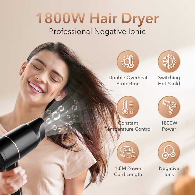 Sejoy Hair Dryer, 1800W Professional Ionic Blow Dryer for Women, Lightweight Portable Travel Hairdryer for Hair Care, Powerful Hot Cool Wind