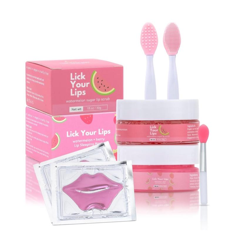 6-in-1 Lip Care Kit With Lip Sleeping Mask, Silicone Brush, Sugar Scrub, Lip Patches. Gel Hydrate Lip Mask Exfoliator Hydrate Moisture