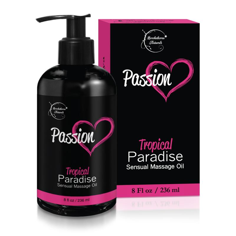 Passion Sensual Massage Oil for Date Night & Massage Therapy | Hydrating Body Oil for Couples | Smooth Glide & Moisturizing Skin, Tropical Scent