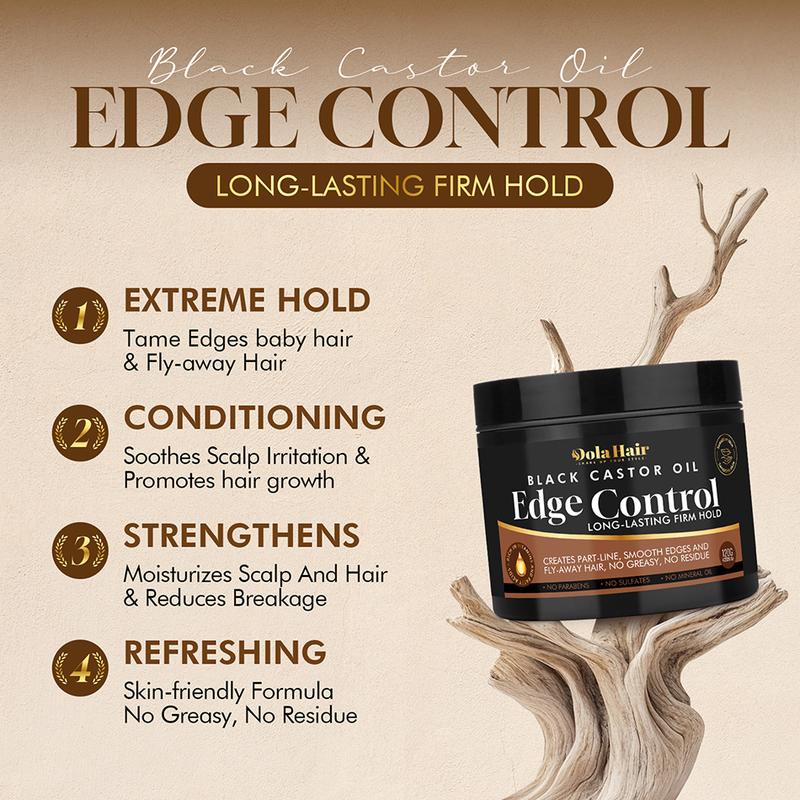 Black Castor Oil Edge Control Strong Hold Non-greasy Edge Smoother, Edges Styling Tamer Long-lasting Edge Control for Natural Hair