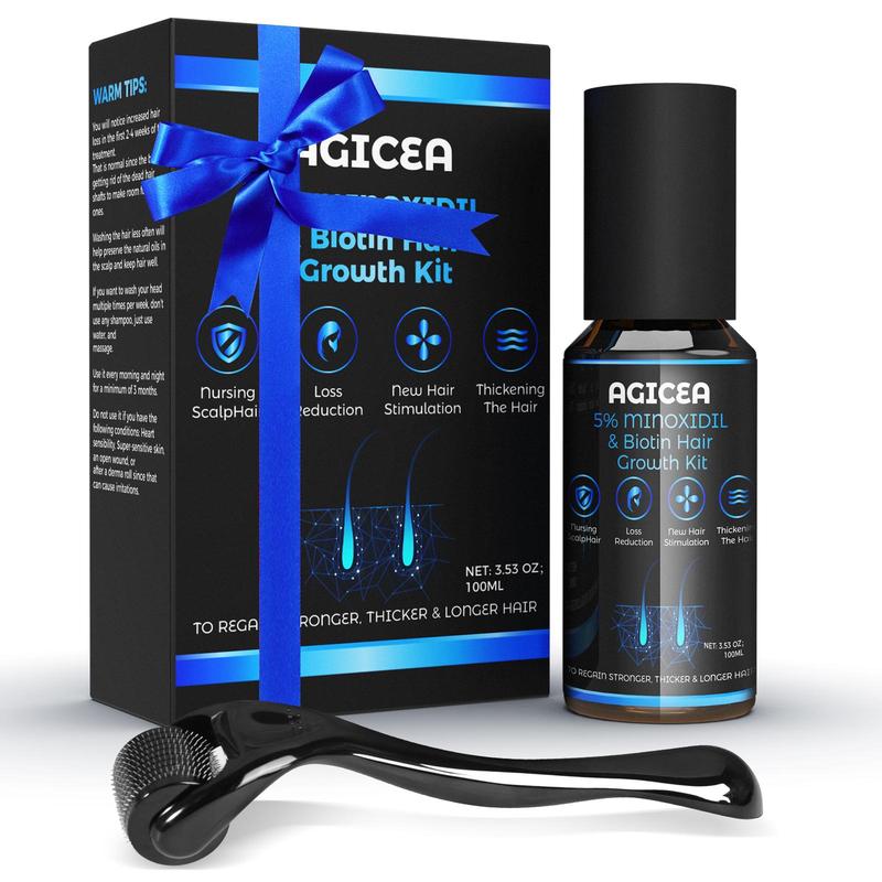 AGICEA 5% Minoxidil for Men and Women kit, Hair Growth Serum with tool-with Biotin - Topical Serum for Scalp Hair Loss Thinning or Longer Hair Care