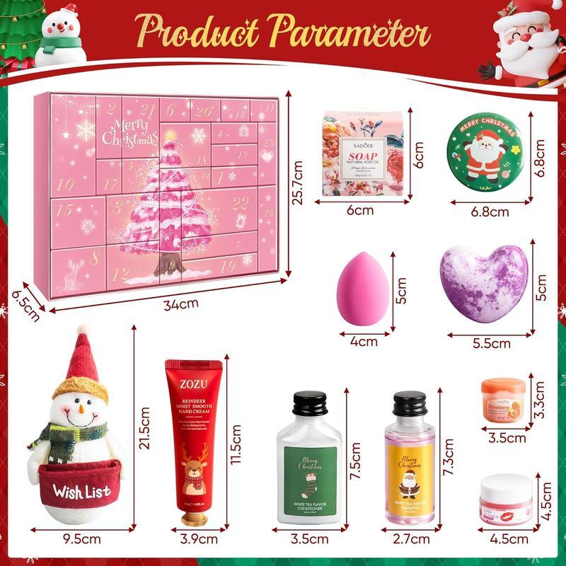 Advent Calendar 2024, 24PCS Holiday Beauty Advent Calendar, Spa Gift Set, Bath & Body Care, 24 Days of Countdown Calendar-Limited Edition Christmas Gifts Skincare Sets for Teen Girls and Women Gift (Pink)