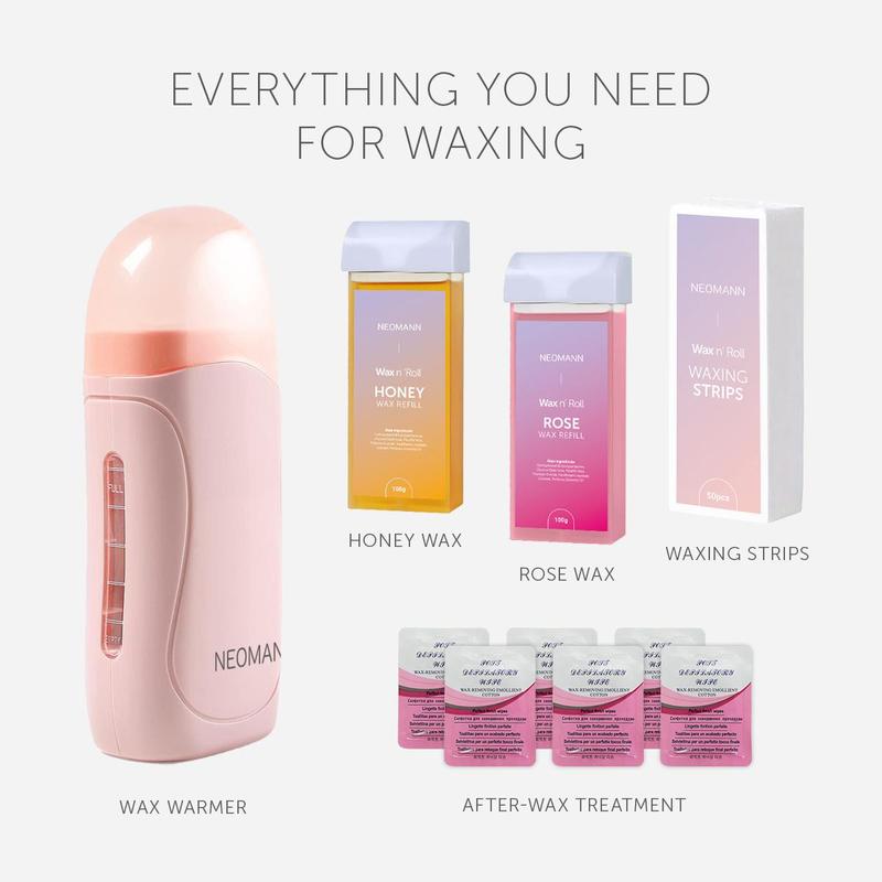 Waxing Kit for Women Men, 1 Box Roll on Wax Warmer & Wax Strips & After Wax Treatment, Epilator Hair Remover, At Home Waxing Kit for Women Men