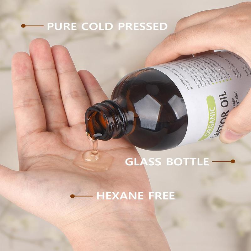 [Large Bottle] MUZAMOX Castor Oil Organic Cold Pressed Unrefined Glass Bottle (8fl.oz 237ml), Castor Oil Pack Wrap Organic Cotton and Castor Oil Packs for Body Care  Comfort Cosmetic