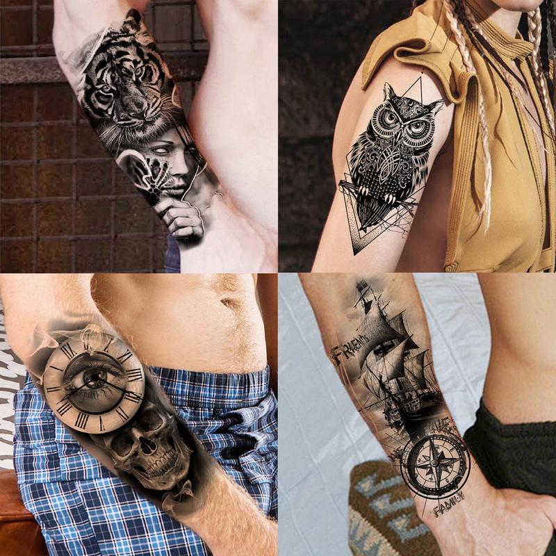 3D Black Skull Gothic Temporary Tattoos, 59pcs set 3D Skull & Animal Pattern Tattoo Sticker, Fake Tattoos for Adult & Teens, Temporary Tattoo for Adults, Fake Tattoo for Party & Daily Life, Summer Gifts