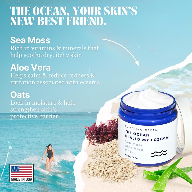 Natural Soothing Cream with Sea Moss & Oats - Eczema & Psoriasis Relief - Ocean Minerals - for Sensitive Skin - Hydrating Eczema Cream for Dry Skin