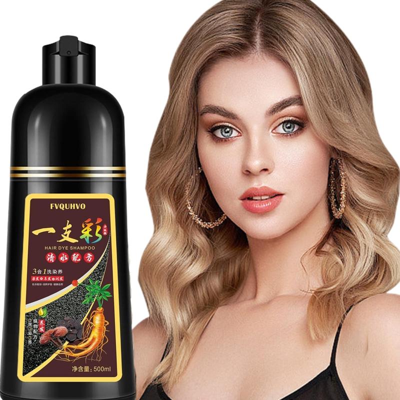 Fvquhvo Instant Blonde Brown Hair Dye Shampoo 3-in-1, Long-lasting Coloring Shampoo for Hair, Natural Herbal Ingredient Haircare for Men Women, 500ML