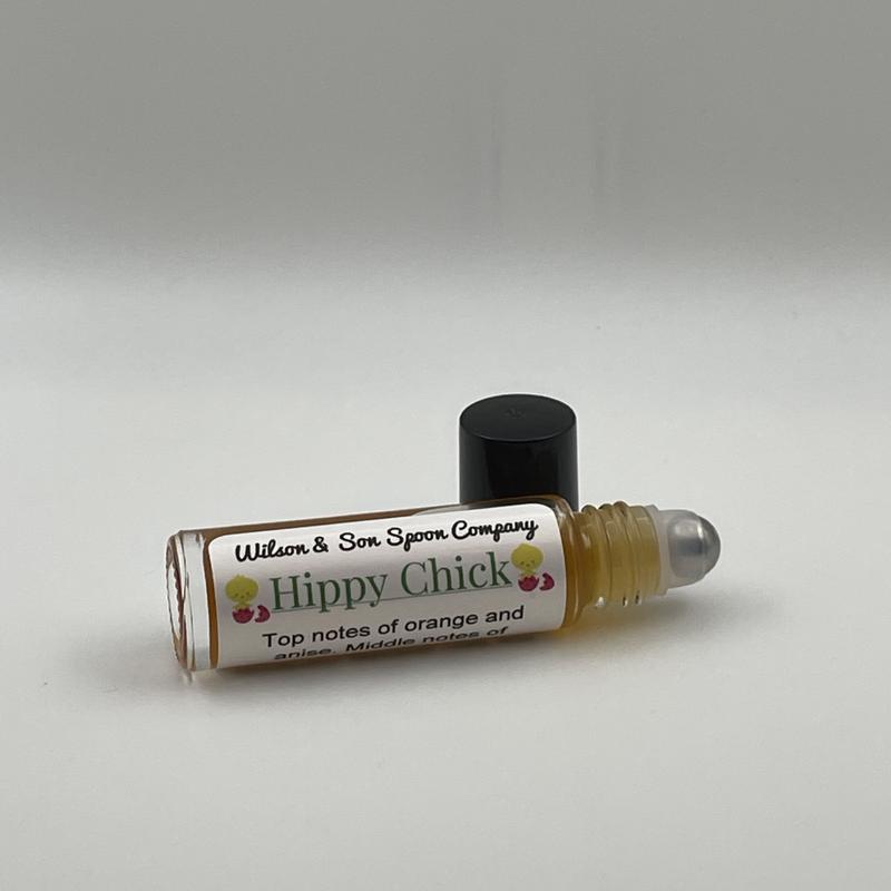 Hippie Chicks Roll-On Body Oil - 10ml Almond Carrier Bottle with Sweet Orange, Jasmine and Vanilla Aromas crafted by Wilson and Son Spoon Company