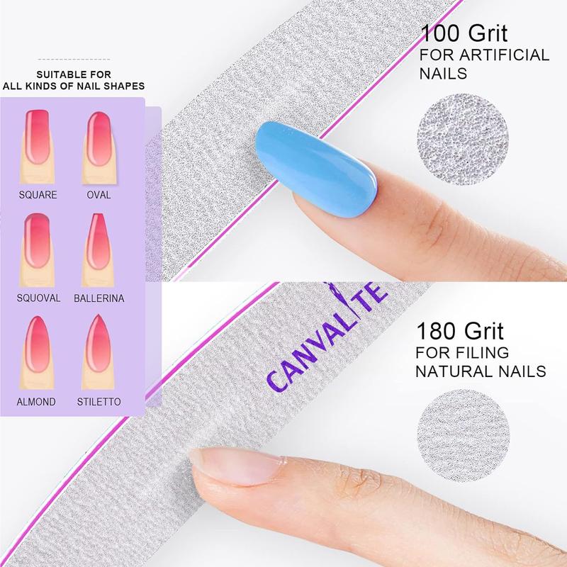 Canvalite 10 PCS Nail File Professional Nail Files Reusable Double Sided Emery Board(100 180 Grit) Nail Styling Tools for Home and Salon Use Christmas Gifts for Women Acrylic Manicure livaclean