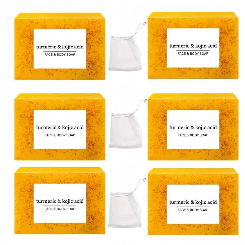 Lemon Turmeric & Kojic Acid Soap Bar, Summer Acne Face & Body Wash for Men & Women, Daily Skincare Cleanser Sets with Soap Saver Bags, Christmas Gift