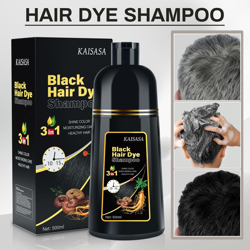 KAISASA Hair Dye Shampoo 3 in 1,Can cover gray hairs,Herbal Ingredients,Contains Ginseng Extract,Natural Haircoloring, Plant Haircare,black hairdye