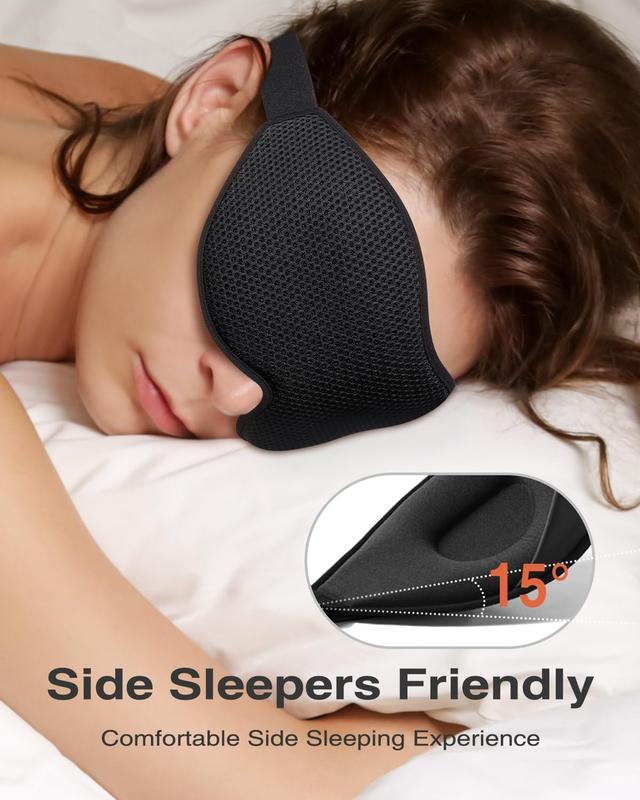 Sleep Mask, Eye Mask for Sleeping, Women Men Side Sleeper, 3D Contoured Cup No Eye Pressure 100% Blocking Light Sleeping Mask with Adjustable Strap Blindfold Yoga, Traveling, Nap, Black Foam Lightweight