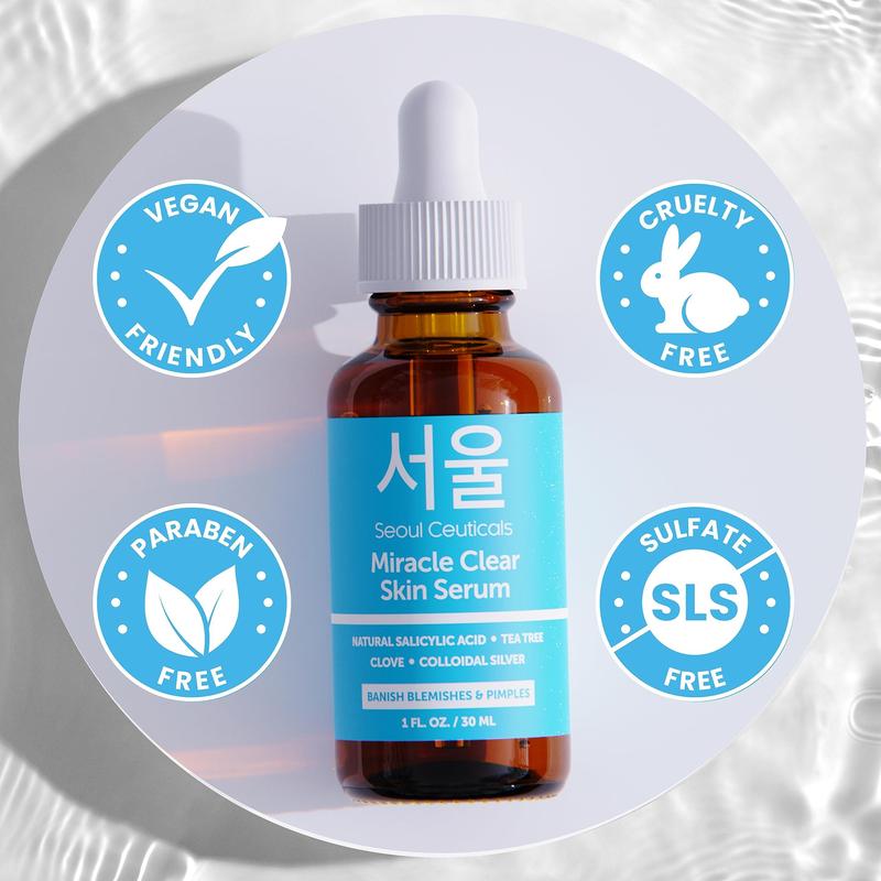 SeoulCeuticals Korean Acne Serum, Skin Care Treatment for Acne Prone Skin - Rapid Action Salicylic Acid, Tea Tree & Clove For Even Skin Tone 1oz Blemish Blend