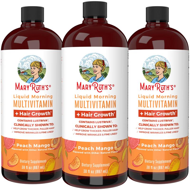 MaryRuth's Liquid Multivitamin + Hair Growth With Clinically Tested Lustriva - Thicker Hair - Reduce Wrinkles & Fine Lines - Vegan - 3-Pack, 30 Oz