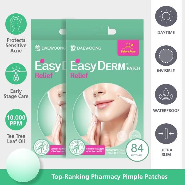 [Christmas Deal] EasyDerm Relief Invisible Patch 2 Packs(84 counts) I Contains Tea Tree Oil | Korean Pimple Patches, Ultra-slim 0.1mm, Waterpoof Facial Acne Remover