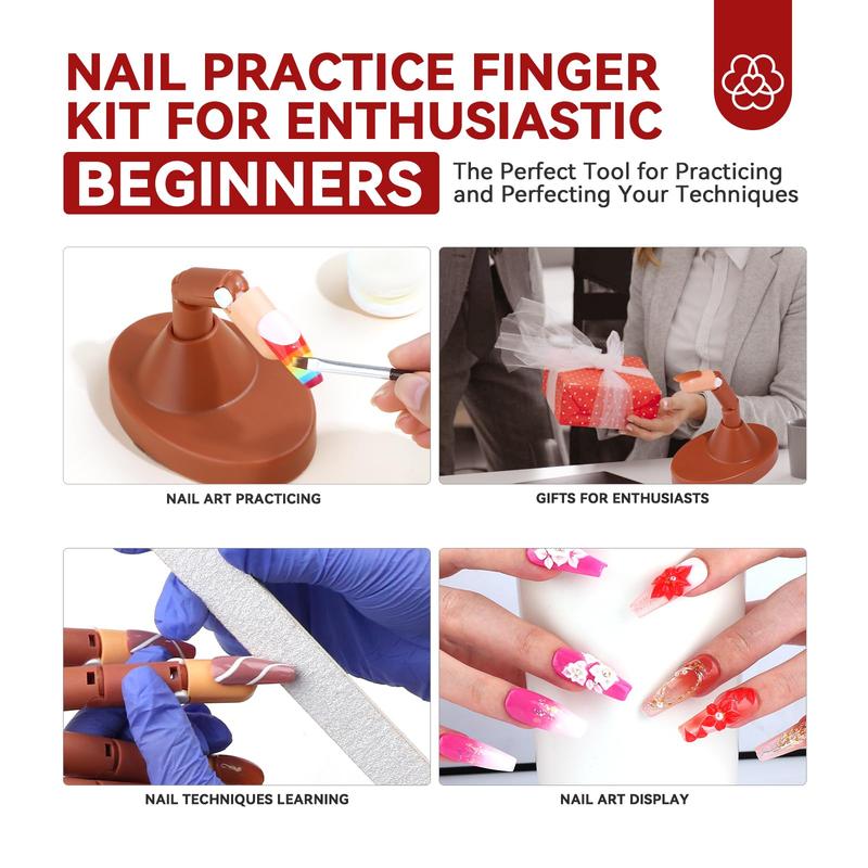 Nail Practice Finger for Acrylic Nails: Adjustable Nail Practice Hand Fake Mannequin Training Finger Replaceable Nail Tips Nail Art Brush Complete Tools Kit Beginner Home DIY Nail Care Nail Polish Polish Manicure Cutics