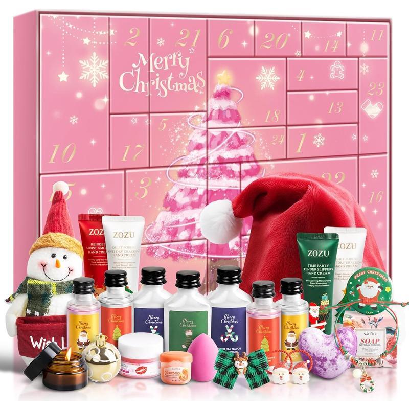 Advent Calendar 2024, 24PCS Holiday Beauty Advent Calendar, Spa Gift Set, Bath & Body Care, 24 Days of Countdown Calendar-Limited Edition Christmas Gifts Skincare Sets for Teen Girls and Women Gift (Pink)