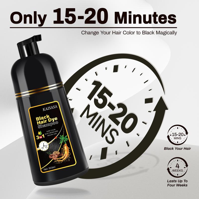 KAISASA Hair Dye Shampoo 3 in 1,Can cover gray hairs,Herbal Ingredients,Contains Ginseng Extract,Natural Haircoloring, Plant Haircare,black hairdye