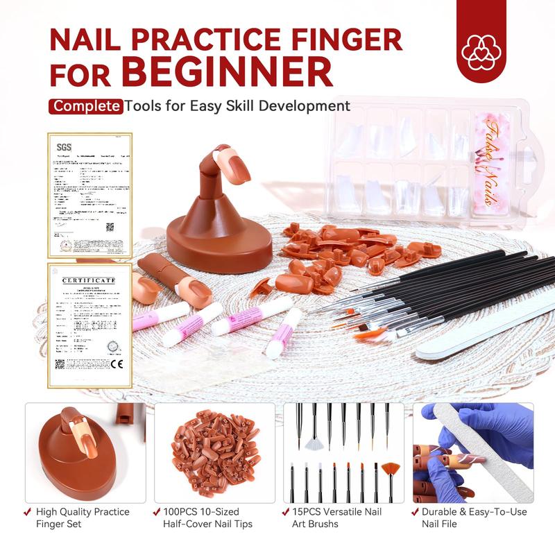 Nail Practice Finger for Acrylic Nails: Adjustable Nail Practice Hand Fake Mannequin Training Finger Replaceable Nail Tips Nail Art Brush Complete Tools Kit Beginner Home DIY Nail Care Nail Polish Polish Manicure Cutics