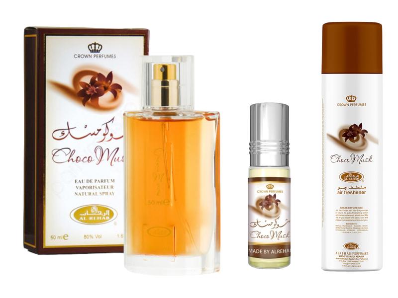 (Bundle Pack) 6ml Choco Musk Roll-On Perfume + 50ml Choco Musk Perfume + 300ml Choco Musk Air Freshener Spray by Al Rehab