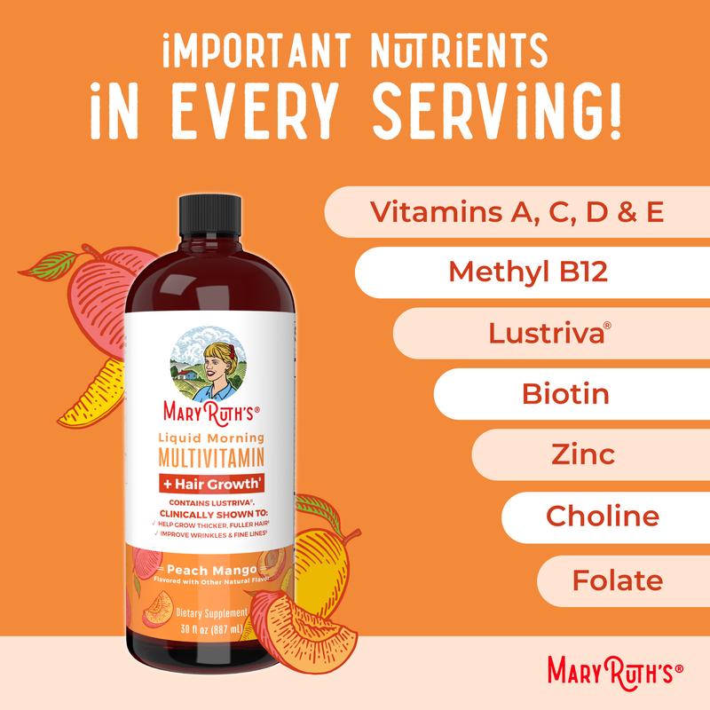 MaryRuth's Liquid Multivitamin + Hair Growth With Clinically Tested Lustriva - Thicker Hair - Reduce Wrinkles & Fine Lines - Vegan - 3-Pack, 30 Oz