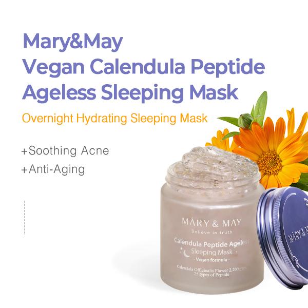 [Mary&May] Vegan Calendula Peptide Ageless Sleeping Mask - Overnight Hydration Face Gel Mask Korean Facial Mask - Soothing Acne, and Anti-Aging with Ceramide, Hyaluronic Acid, Cica, 3.7 fl.oz. korea  face