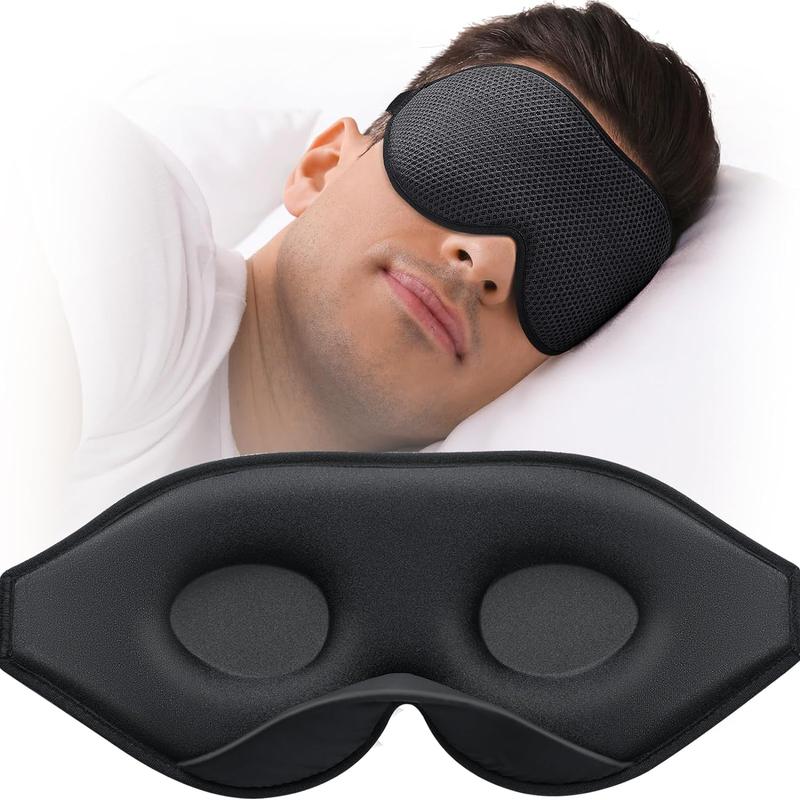 Sleep Mask, Eye Mask for Sleeping, Women Men Side Sleeper, 3D Contoured Cup No Eye Pressure 100% Blocking Light Sleeping Mask with Adjustable Strap Blindfold Yoga, Traveling, Nap, Black Foam Lightweight