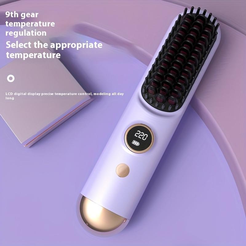 Negative Ion Portable Wireless Hair Straightener Brush, USB Rechargeable Hair Straightening Comb with 3 Temperature Settings, Hair Styling Tool for Women & Girls, Christmas Gift