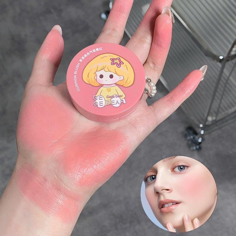 Cute Girl Pattern Peach Blush, Air Cushion Powder Blush, Natural Look Lightweight Blush, Cheeks Contour Blush Pressed Powder, Long Lasting Powder Blush