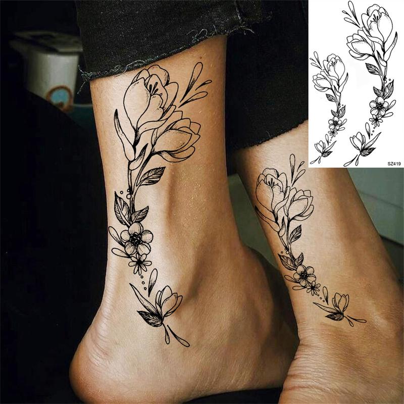 Flower Pattern Temporary Tattoo Sticker, 19pcs set Waterproof Fake Tattoo Sticker for Girls, Body Art Sticker for Women & Men Party Decor