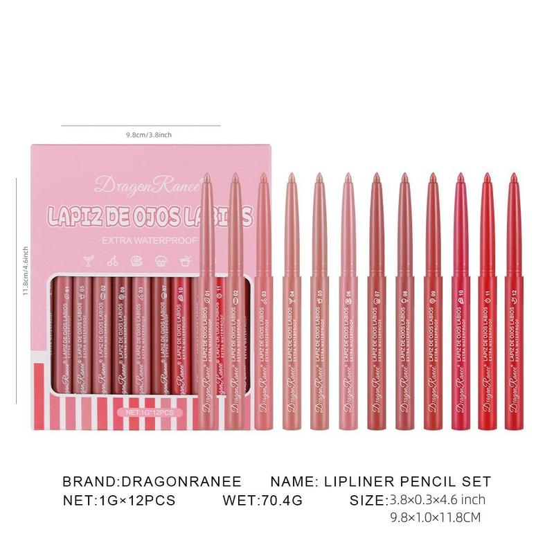 Long Lasting Lipliner Set, 12pcs Smooth Matte Lip Liner, Easy Coloring Lip Sticks, Moisturizing Lip Liner Pencil for Girls & Women, Summer Makeup