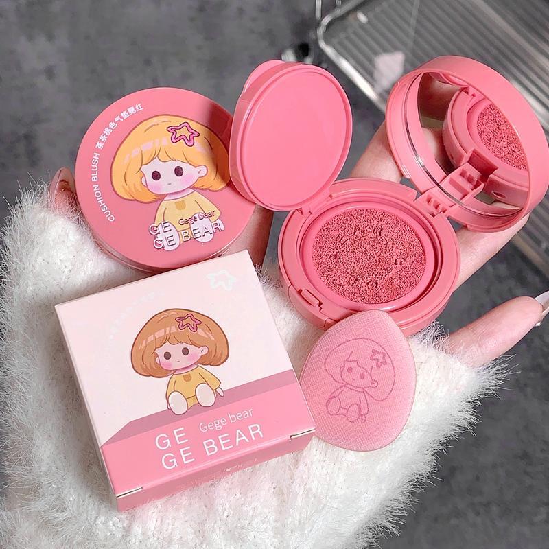 Cute Girl Pattern Peach Blush, Air Cushion Powder Blush, Natural Look Lightweight Blush, Cheeks Contour Blush Pressed Powder, Long Lasting Powder Blush