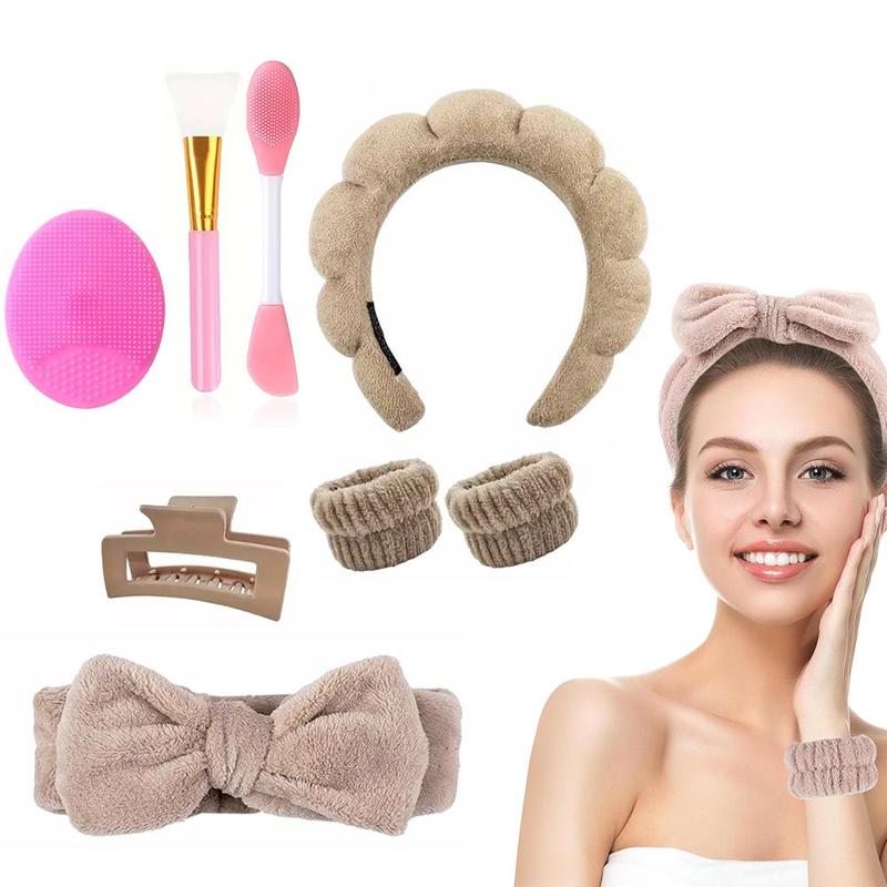 Makeup Tool Set, 8 Counts set Hair Band & Silicone Nose Brush & Makeup Brush & Hair Claw & Brush Cleaning Bowl, Professional Makeup Tools for Women