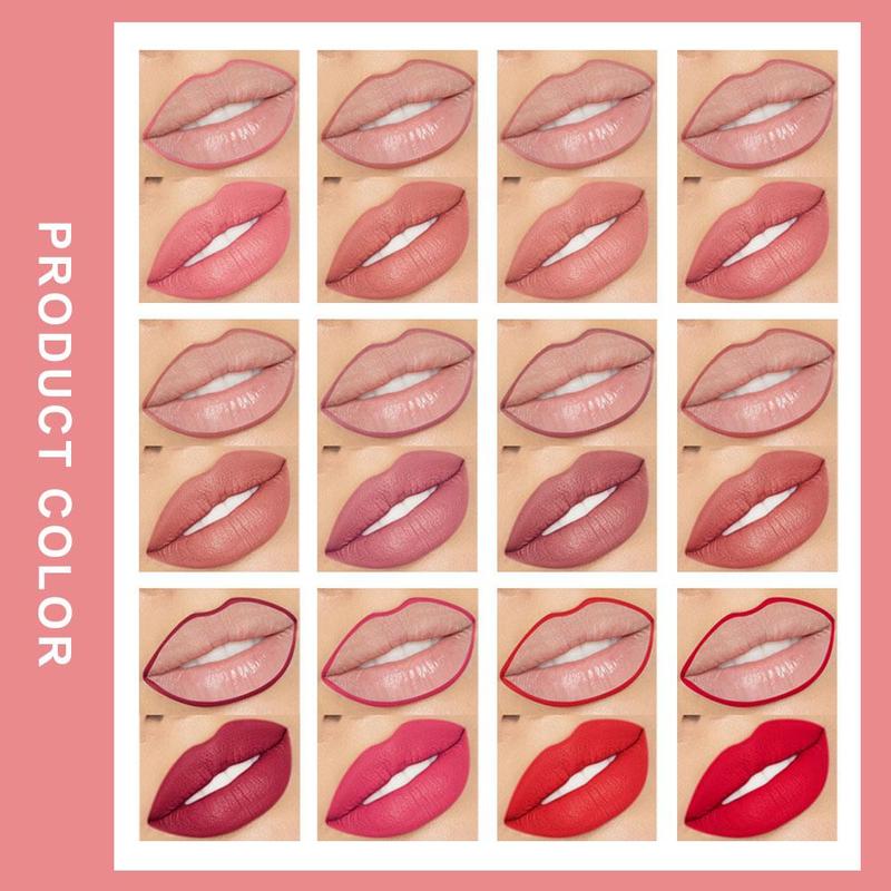 Long Lasting Lipliner Set, 12pcs Smooth Matte Lip Liner, Easy Coloring Lip Sticks, Moisturizing Lip Liner Pencil for Girls & Women, Summer Makeup