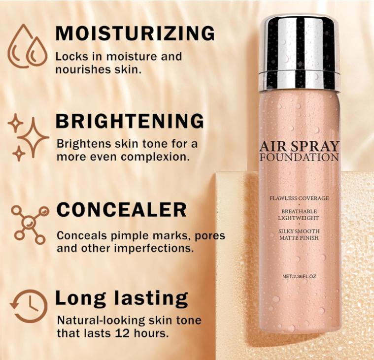 Airbrush Foundation Makeup Spray Full Coverage Foundation for Mature Skin,Long-lasting Airbrush Flawless Setting Spray,Waterproof Foundation for Smooth Radiant Skin (Natural Warm Porcelain)