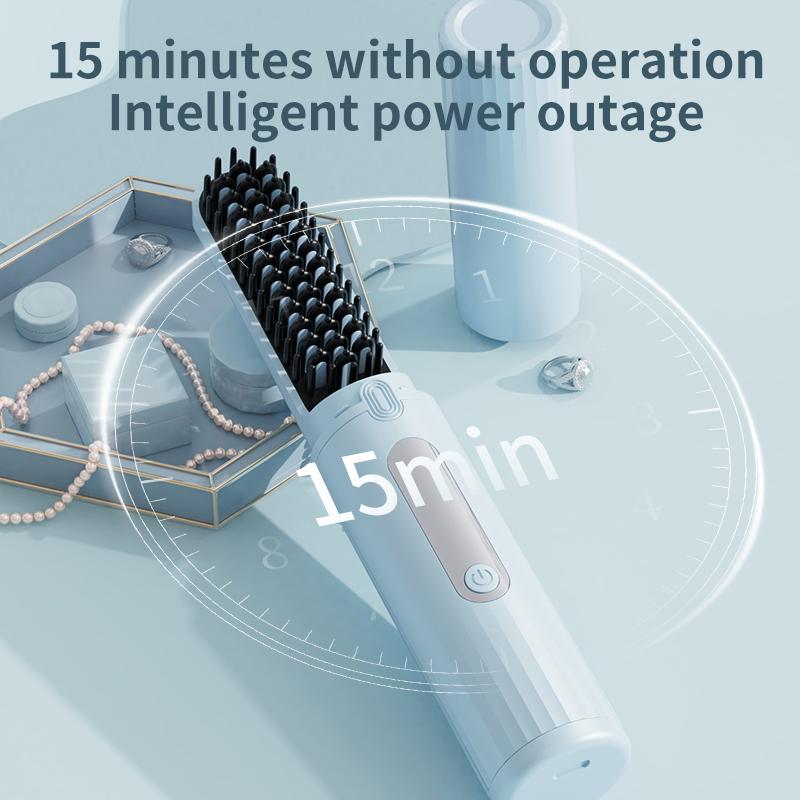 Portable Cordless Hair Straightener Brush,Negative Ion 2 in 1 Hair Straightener Styling Comb and Curling Comb,30s Fast Heating,USB Rechargeable Hair Straightening Brush for Travel