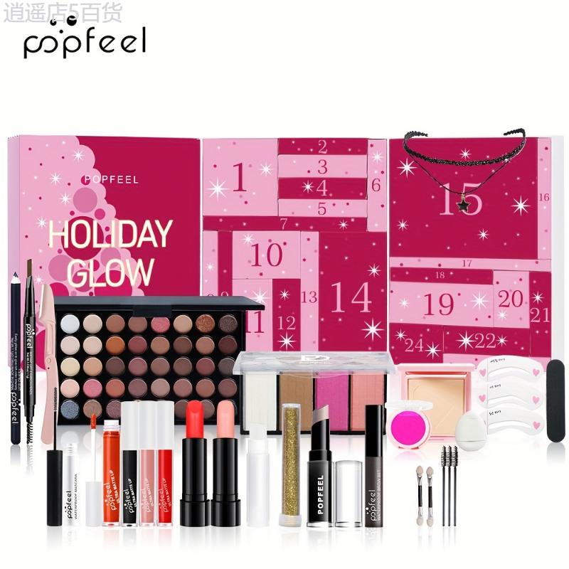 POPFEEL 24-Grid Christmas Countdown Gift Box for Women, Mixed Color Cosmetic Set with Creamy Paste Form, Holiday New Year Celebration Makeup Kit