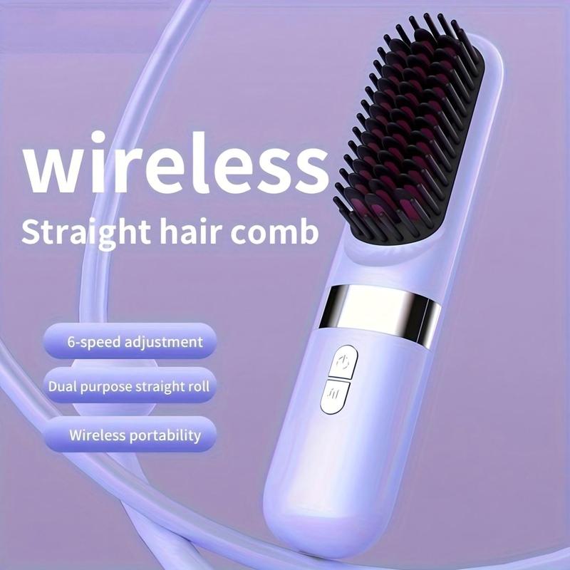 Cordless Mini Hair Straightening Brush, Six-speed Temperature Adjustment Fast Heating Hair Care Brush, Portable Straightening and Curling Brush, Anti-scalding and Auto-off, Travel Friendly, Gift for Women