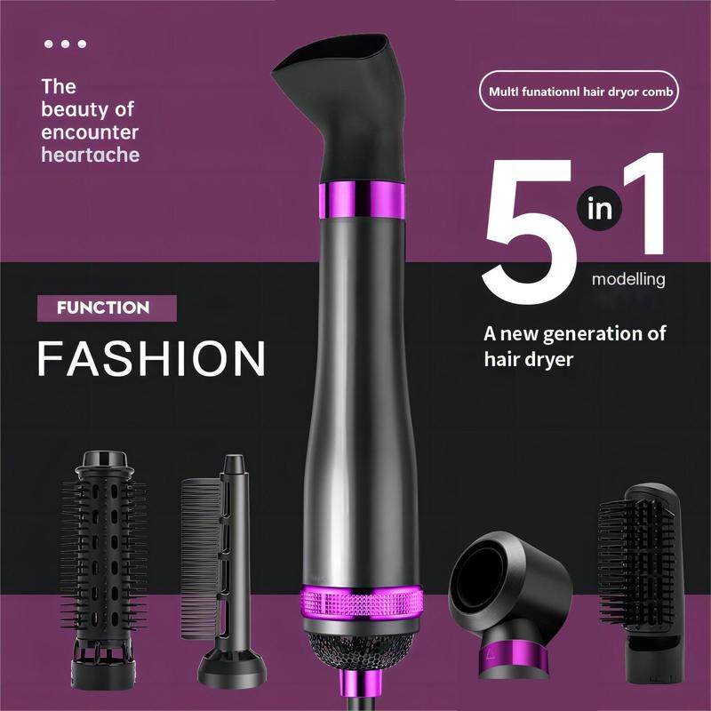 5 in 1 Hair Dryer, 1 Count 750W Hair Dryer with 5 Counts Nozzle, Multifunctional Hair Styling Tool for Salon Home and Travel, Christmas Gift