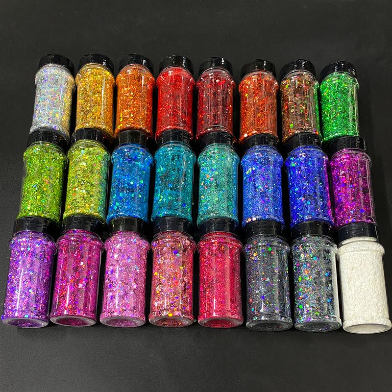 2oz glitter shaker Bright Colorful Holographic Mix Chunky Body Glitter Bulk Wholesale 24 Colors in Shaker Cosmetic Glitter