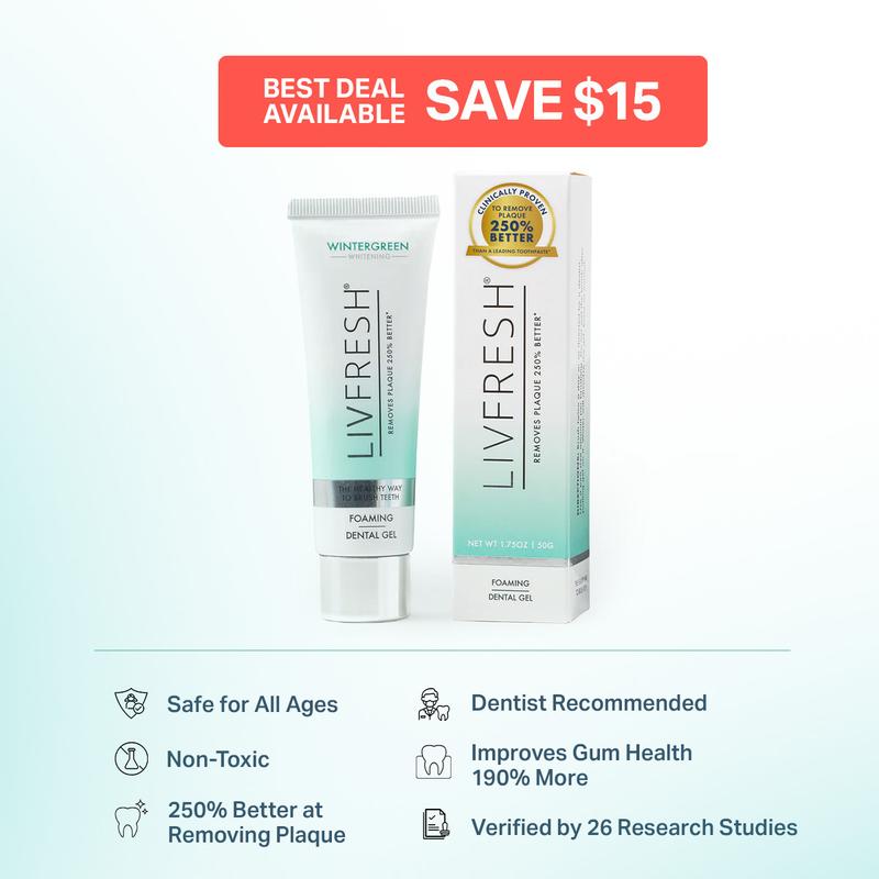 LIVFRESH Gel Toothpaste, Clinically Proven to Remove Plaque 250% Better, Improves Gum Health 190% Better, Prevents & Reduces Tartar, Freshens Breath, Gentle Teeth Whitening, Dentist Recommended Oral Care, SLS Free Dental Gel, Wintergreen