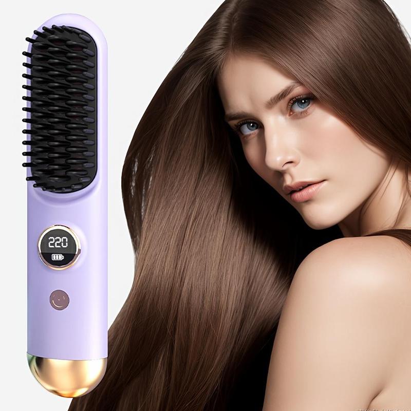 Negative Ion Portable Wireless Hair Straightener Brush, USB Rechargeable Hair Straightening Comb with 3 Temperature Settings, Hair Styling Tool for Women & Girls, Christmas Gift