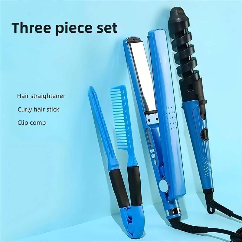 3pcs set Hair Straightener, Curling Rod Comb Multi-functional Hair Styling Tool Temperature Adjustable Hair Straightener Manual Curling Rod Home Hair Salon For All Hair Types Comfort