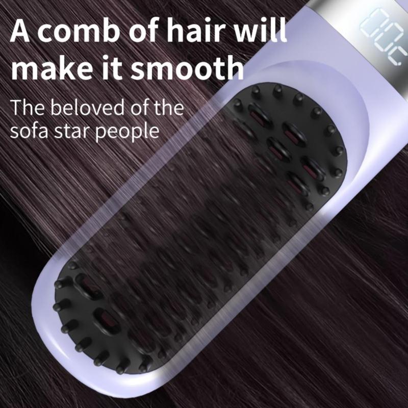 Cordless Mini Hair Straightening Brush, Six-speed Temperature Adjustment Fast Heating Hair Care Brush, Portable Straightening and Curling Brush, Anti-scalding and Auto-off, Travel Friendly, Gift for Women