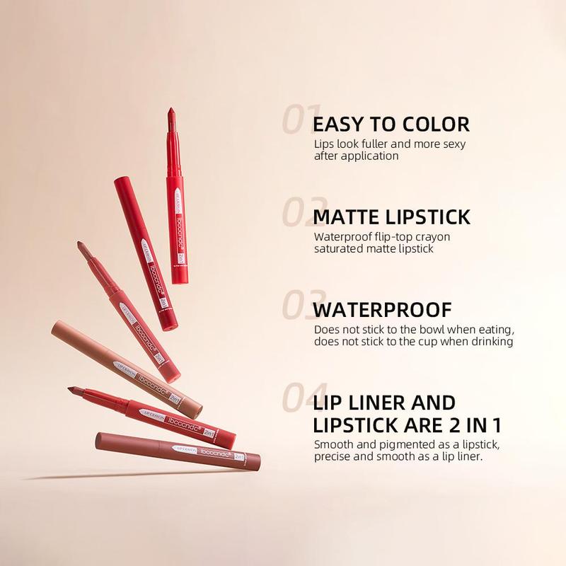 2 In 1 Matte Finish Lip Crayon, 1 Count Waterproof Long Lasting Lip Liner Lipstick, Easy Coloring Lip Liner Pen for Daily Use