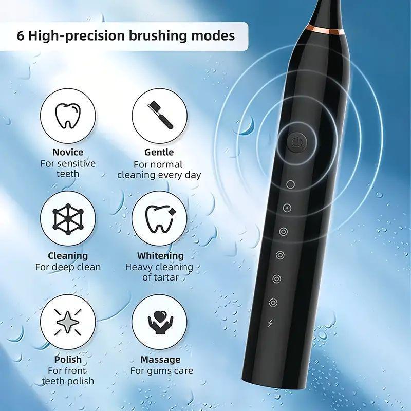 Professional Electric Toothbrush Kit with 6 Cleaning Modes, 1 Count Rechargeable Deep Cleaning Toothbrush with 4 Brush Heads, Oral Care Tool for Daily Use, Christmas Gift, Winter & New Year Gift