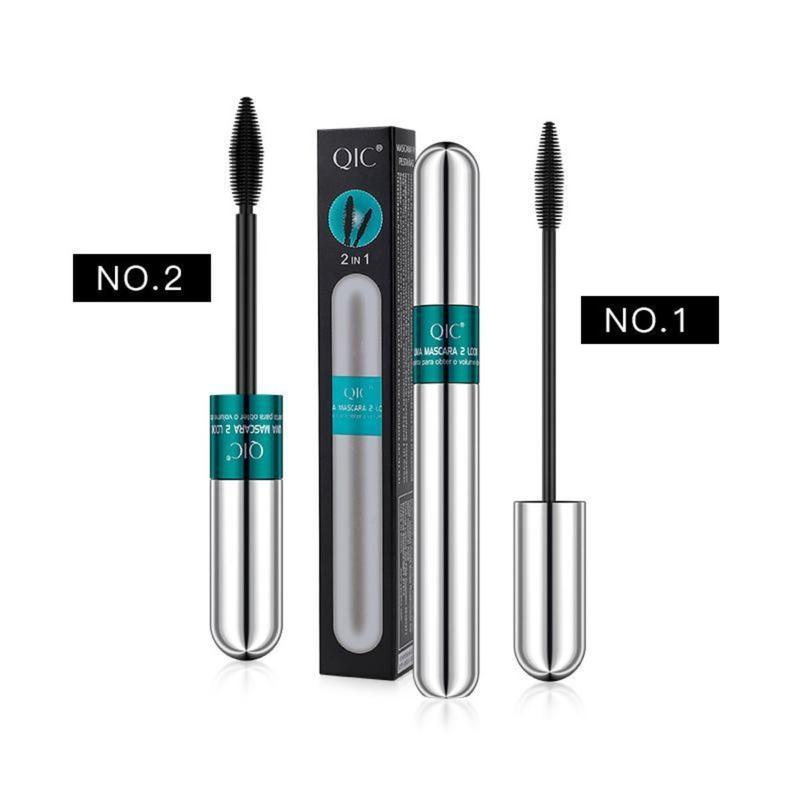 QIC 2 in 1 Lengthening Mascara, Long Lasting Waterproof Mascara for Women & Girls, Natural Curl Eyelashes Extensions Mascaras, Sweat Proof Lash Extensions Volume Building Essence Mascara,Eye Lash Cosmetic Makeup Flawless